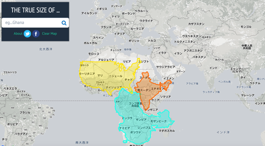 世界地図にもう騙されない！各国の本当の大きさを比較できるWEBサイト 